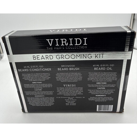 VIRIDI THE MEN'S COLLECTION BEARD GROOMING KIT CONDITIONER, OIL & BRUSH NWB - Picture 4 of 7